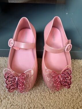 Mini Melissa Pink Girls' Jelly Mary Janes with Butterfly Accent